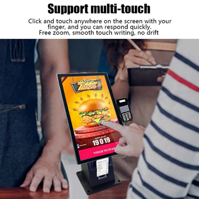 شاشة تعمل باللمس للمطعم مقاس 15.6 بوصة تدعم المسح بتقنية NFC وطابعة نقاط البيع