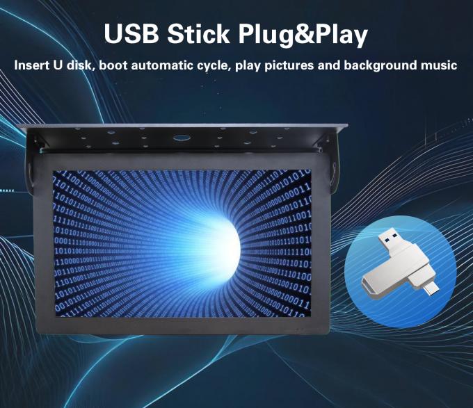 شاشة عرض رقمية للحافلات LCD مثبتة على السقف مقاس 21.5 بوصة بنظام Android 7.1، خادم سحابي مجاني، 1 جيجابايت + 32 جيجابايت، واي فاي، مصعد، إرشاد، تعليم 1