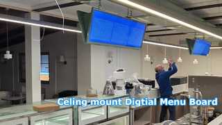 شاشة عرض LCD تعمل بنظام Android مقاس 49.5 بوصة بدقة 4K مثبتة على السقف مع نظام إدارة المحتوى (CMS) وخادم سحابي مجاني