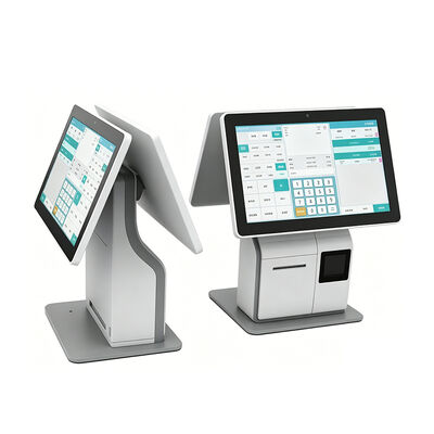 15.6 بوصة سطح المكتب واحد جانب مزدوج الخدمة الذاتية الصرافة كيوسك مع QR BarCode ماسح 80mm الطابعة الحرارية NFC