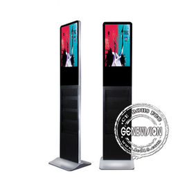 USB Update Media Kiosk Digital Signage 21.5 '' حامل مجلة الإعلان مع رفوف الكتب