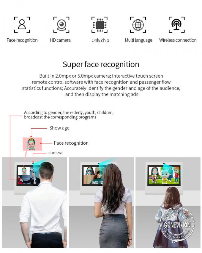 13.3in سطح المكتب شاشة تعمل باللمس كشك معلومات مع التعرف على الوجوه